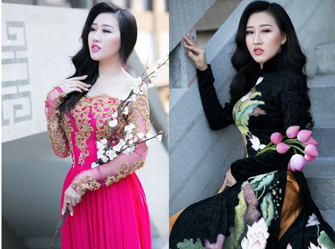 Hoa hậu Huỳnh Thúy Anh khoe vẻ đẹp cuốn hút với áo dài xuân. 