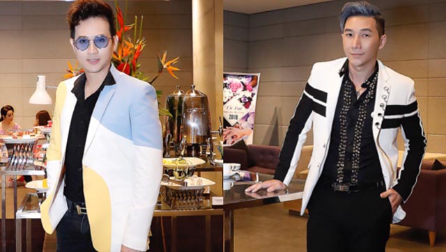 Ca sĩ Nguyên Vũ cùng siêu mẫu Nam Phong diện vest Coco & Papa cực chất đi dự họp báo cuộc thi sắc đẹp
