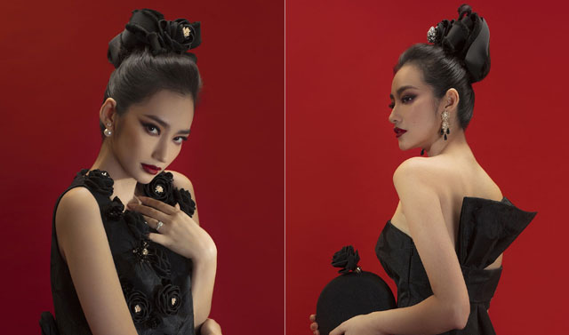 Hoa hậu Trúc Diễm ấn tượng trong bộ sưu tập “Đoá trà my” sắc đen