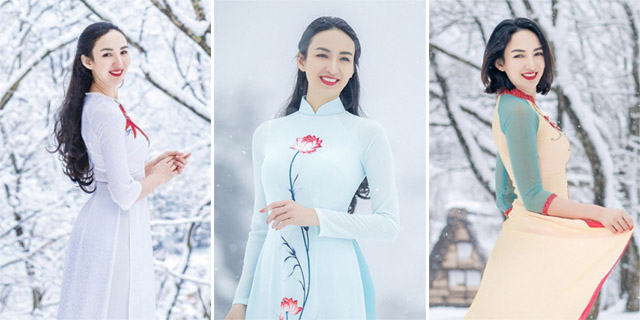 Ngọc Diễm thay 3 áo dài vào làng cổ Nhật Bản dạo chơi