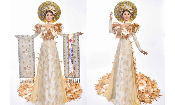 Tường Vy diện áo dài lạ mắt đi thi Hoa hậu Du lịch Thế giới