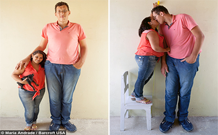 Chàng khổng lồ 2m34 kết hôn với cô gái chỉ thấp bằng một nửa chiều cao của mình
