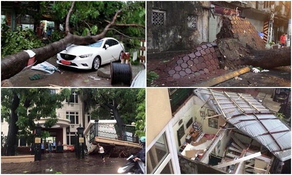 Siêu bão quét qua Hà Nội: Cửa kính vỡ vụn, cây cối bật gốc, quật ngã người đi đường