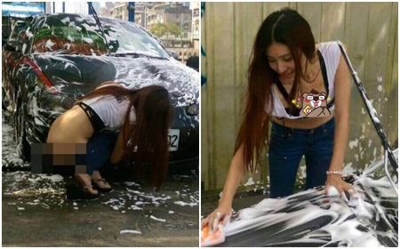 Dư luận châu Á sốc với bức ảnh thiếu nữ "hở trọn vòng 3" khi chăm chú rửa xe