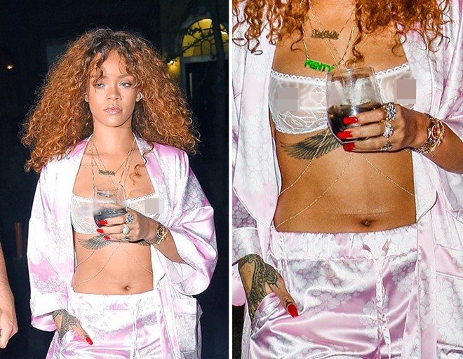 Rihanna mặc đồ ngủ táo bạo ra phố