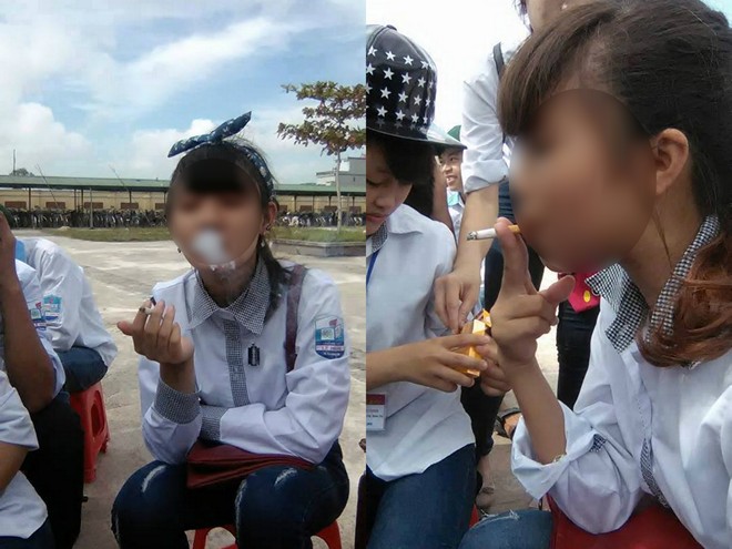 Xôn xao nữ sinh hút thuốc ngày khai giảng năm học mới