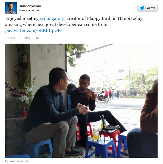 CEO Google khoe ảnh trà chanh vỉa hè Hà Nội lên Twitter