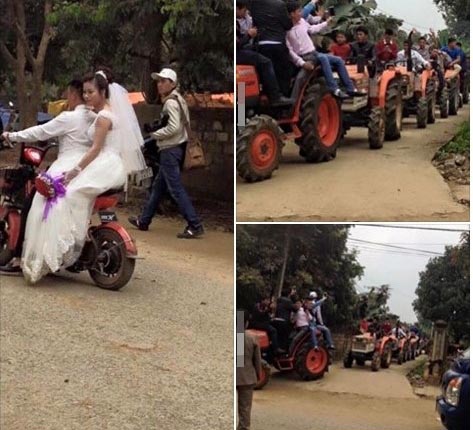 Màn rước dâu bằng 22 chiếc máy cày tại Nghệ An
