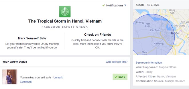 Facebook bật tính năng an toàn ở VN khi bão số 3 đổ bộ