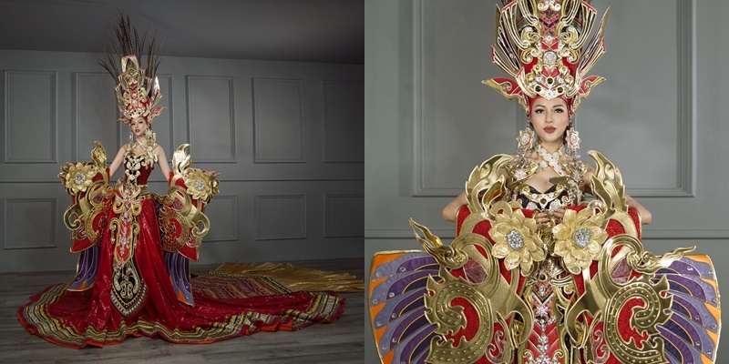 Quốc phục 45 kg "gây choáng" của Khả Trang tại Hoa hậu Siêu quốc gia