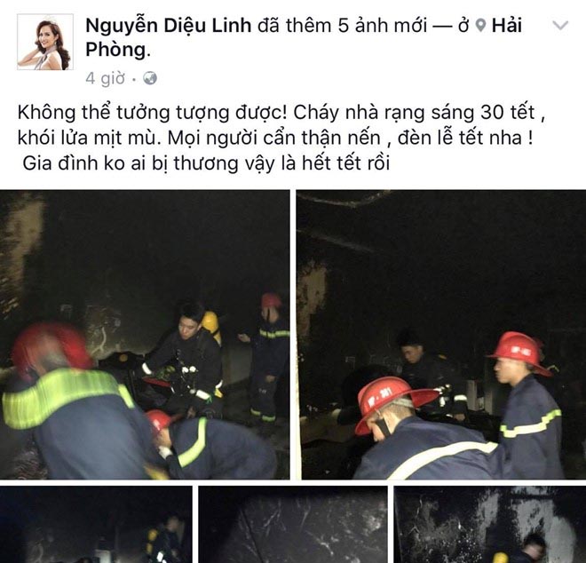 Hoa hậu Diệu Linh chia sẻ chuyện cháy nhà rạng sáng 30 Tết