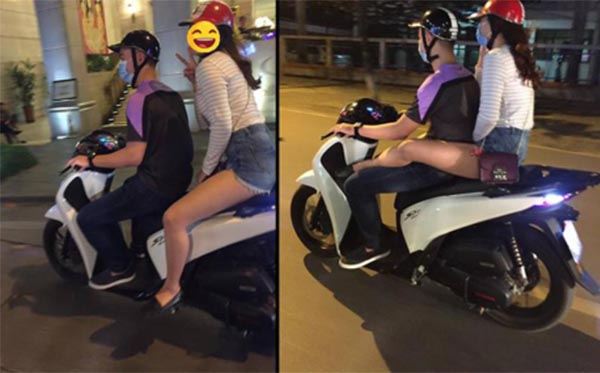 Đi xe máy gác chân lên đùi bạn trai, dáng ngồi "gây bão" của bạn gái trẻ
