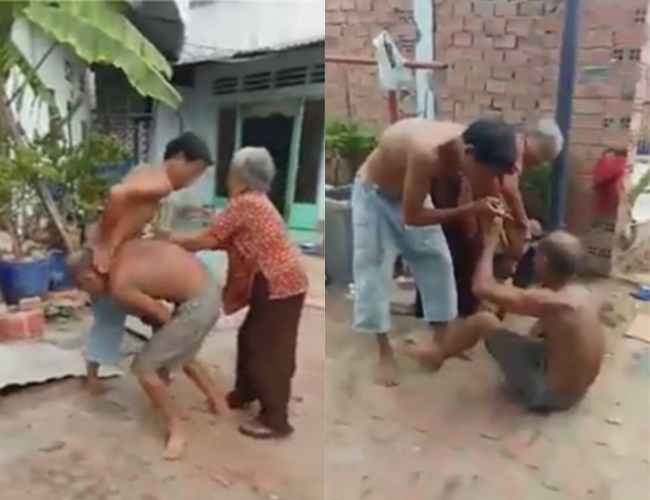 Cha mẹ già hơn 80 tuổi bị con trai đánh đập tàn nhẫn, mặc cháu gái đứng ngoài khóc lóc van xin