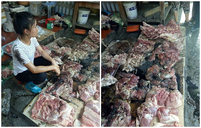 Người phụ nữ bị hắt dầu luyn trộn chất thải vì bán thịt lợn giá rẻ