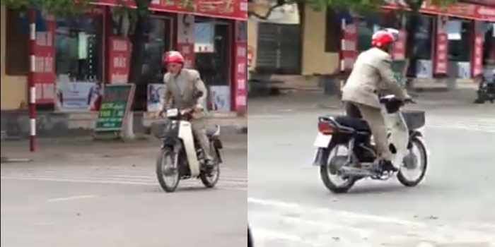 Ông già lái xe máy chạy quanh phố lại tiếp tục "trình diễn" nhún nhảy