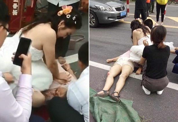 Cô dâu mặc váy cưới vẫn ra đường cấp cứu người gặp tai nạn