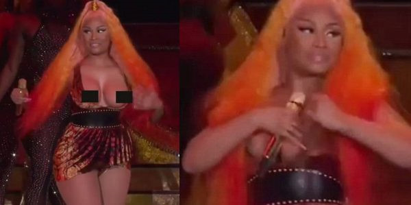 Ca sĩ Nicki Minaj gặp sự cố trang phục khi đang biểu diễn