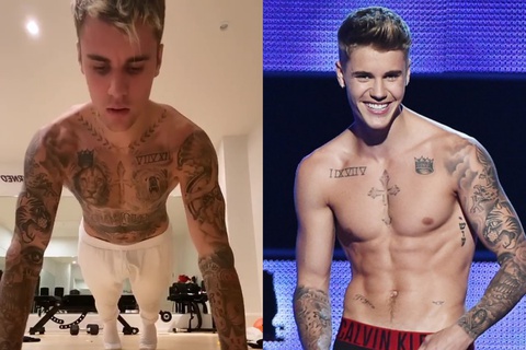 Justin Bieber cởi trần khoe cơ bắp và hình xăm