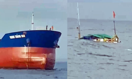 Tàu bị tông gãy đôi, 9 người rơi xuống biển